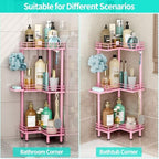 HapiRm Corner Shower Caddy Standing - 3 Tier Shower Organizer Corner with Soap Holder, Rustproof Bathroom Standing Organizer with 4 Hooks, Pink - Image 5