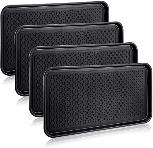 4 Pieces Shoe Tray for Entryway, Waterproof Boot Tray Shoe Mat Multi-Purpose Dog Cat Bowl Mat Pet Food Tray Boot Mat for Entryway Indoor Outdoor Floor Protection (Black,30 x 15 x 1.2 Inch) by CHENGU