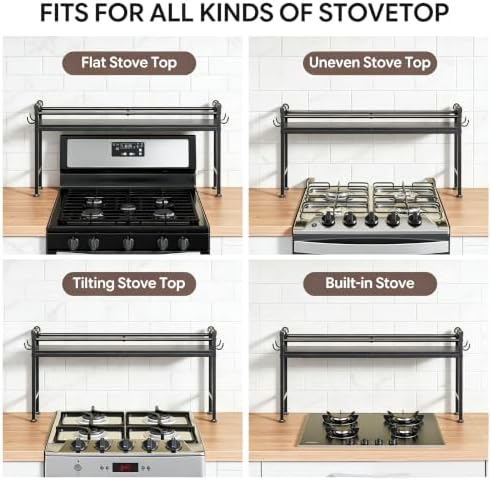 Simple Trending 32.4" Wide Over the Stove Spice Rack with 4 Hooks, Black - Image 6