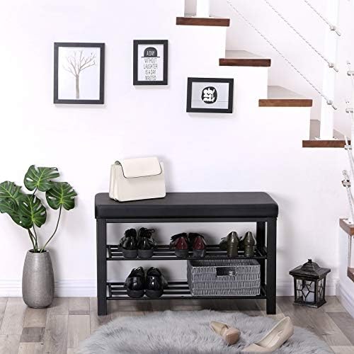 SONGMICS Shoe Bench, 3-Tier Storage Organizer, Foam Padded Seat - Image 4