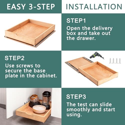 Fully Assembled Pull Out Cabinet Drawer, Wood Pull Out Cabinet Organizer, Soft Close Slide Out Pull Out Drawers for Kitchen Cabinets, Fast and Easy DIY Installation, 18”W x 21”D - Image 6