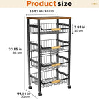 Storico 5-Tier Rolling Utility Cart Kitchen Storage Cart - Image 3