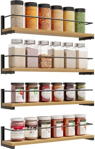 OROPY Wooden Spice Rack Wall Mounted, Over the Stove, Kitchen Wall, 4 Pack - Image 7