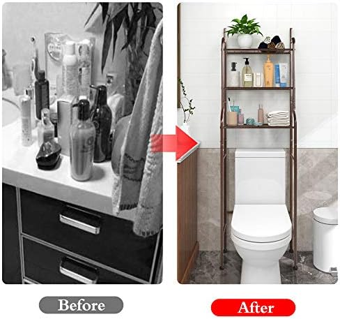 3-Shelf Bathroom Organizer Over Toilet, Space Saver Storage, Brown - Image 5