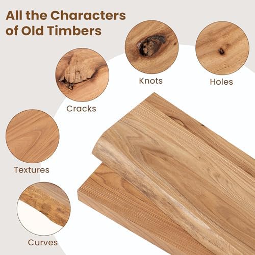 Floating Shelves for Wall Decor, Rustic Solid Elm Wood Live Edge Floating Shelves Wall Mounted, Wall Shelves with Invisible Bracket for Living Room Bathroom Bedroom Kitchen, 30 Inch Set of 2, Natural - Image 4