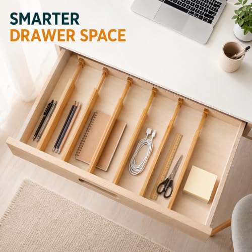 Adjustable Bamboo Drawer Dividers, Expandable Organizer Separators for Kitchen, Bedroom, and Office, 6 Pack - Image 3