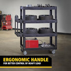 New Rubbermaid Commercial Products 4-Shelf Utility/Service Quad Cart, Heavy Duty Large, Lipped Shelf, Ergonomic Handle, 700 lbs. Capacity, for Warehouse/Garage/Cleaning/Manufacturing (2128657) Black - Image 2