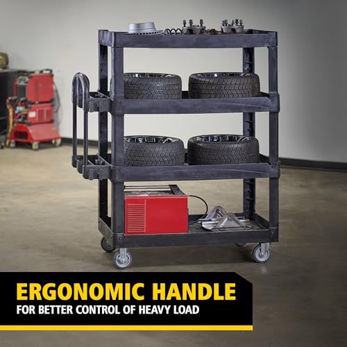 New Rubbermaid Commercial Products 4-Shelf Utility/Service Quad Cart, Heavy Duty Large, Lipped Shelf, Ergonomic Handle, 700 lbs. Capacity, for Warehouse/Garage/Cleaning/Manufacturing (2128657) Black - Image 2