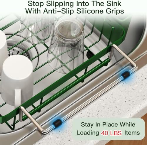MAJALiS Green Expandable Dish Drying Rack Over The Sink with Anti Slip Grip - Image 4