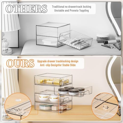 Yieach 2.2'' Tall Acrylic Clear Stackable Storage Drawer Organizer,8 Pack Desk Organization and Storage,Plastic Office Supply Organizer,Drawer Storage Organizer for Makeup,Accessory,Pen,Art Crafts - Image 5