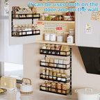 X-cosrack 6-Tier Wall-Mounted Spice Rack Organizer with Mixed Basket Sizes, Height-Adjustable Hanging Spice Shelf for Kitchen Pantry Cabinet, Large-Capacity Seasoning Holder, Black - Image 3