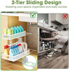 Under Sink Organizer 2-Pack, Metal 2-Tier Pull-Out Cabinet Shelf with Slide-Out Mesh Drawers, Height Adjustable, Space-Saving Under Sink Storage Racks for Kitchen, Bathroom, Laundry Room, White - Image 2