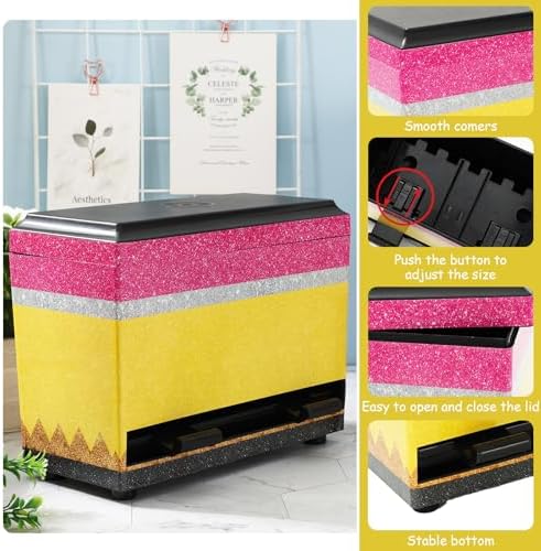 JarThenaAMCS Pencil Dispenser for Classroom Back to School Yellow Pink Pencil Holder with Lid Pen Storage Container Box for Teacher Appreciation Week Student Desk Organization Supplies - Image 3