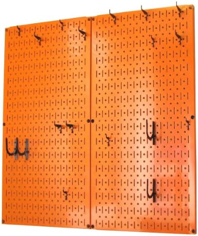 Wall Control Kitchen Pegboard Organizer Pots and Pans Storage Rack Organization Kit with Orange Pegboard and Black Accessories - Image 2