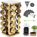 Kitchen stainless steel spice rack with 20 food grade glass cans-275 spice label-rotating vertical bracket and countertop seasoning rack cabinet tower storage rack (golden, 20) by Unknown