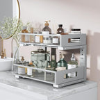 2 Packs 17IN Depth Under Sink Organizer, 2-Tier Pull Out Cabinet Organizer With Smooth Circular Rail, Large Capacity Metal Mesh Sliding Drawers For Bathroom& Kitchen Storage,Height Adjustable–Gun Gray - Image 6