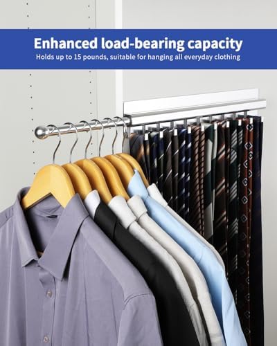 BaiNong Adhesive Valet Rod for Closets Pull Out 16.5" Silver with 10 Hooks - Image 3