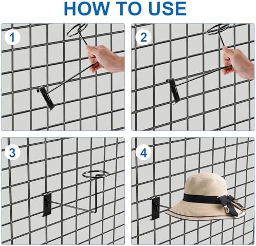 Gridwall Display Hat Retail - 10pcs Hat Helmet Rack Gridwall Accessories for Retail Store Garage(Black) - Image 5