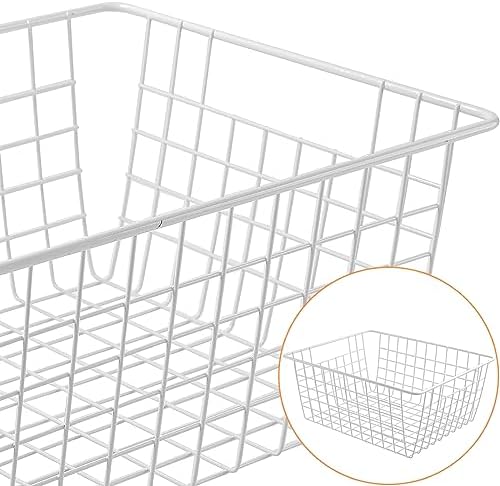 3 Pack Freezer White Wire Baskets for Organizing Office Wire Storage Basket with Built-in Handles, 14" Large White Metal Baskets for Pantry Freezer Kitchen Cabinets - Image 4