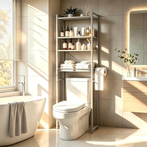 Over The Toilet Storage Cabinet, 4-Tier Bathroom Organizer (Grey) by Unknown