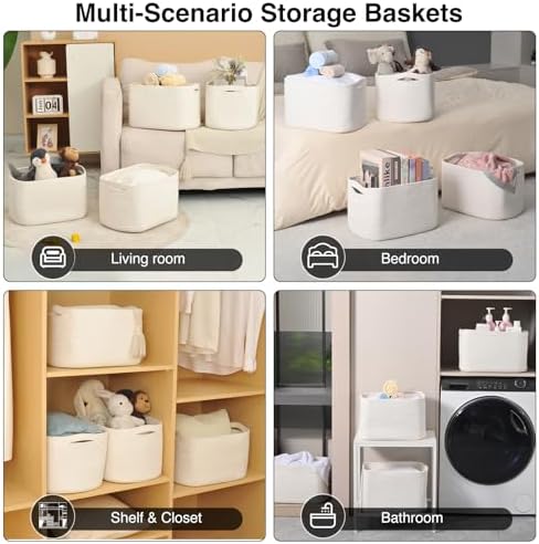 ICERZCZ Storage Baskets for Organizing & Shelves, Woven Cotton Rope Organization Bins for Dog Toys, Clothes, Books, Nursery Organizer, 15"Lx11''Wx9.5''H, (4 Packs) Off White - Image 5