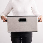 PRANDOM Large Fodable Storage Bins for Closet [3-pack] Decorative Linen Fabric Storage Bins Cubes with Leather/Metal Handles for Shelves Bedroom Living Room Light Grey (14.9x9.8x8.3 Inch) - Image 7
