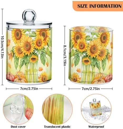 MNSRUU 4 Pack Qtip Holder Organizer Dispenser Watercolor Sunflower Pumpkin Bathroom Storage Canister Cotton Ball Holder Bathroom Containers for Cotton Swabs/Pads/Floss - Image 5