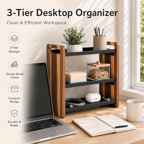 Narrow Solid Wood Bathroom Counter Organizer, Space-Saving Bathroom Storage Rack for Vanity, Multi-Purpose Kitchen Spice Rack & Bedroom Makeup Organizer (Black 2 Tier, 1 Pack) - Image 7