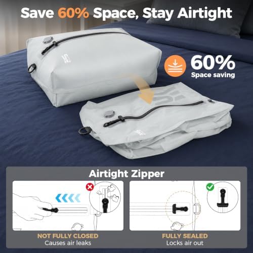 3PCS Vacuum Bags for Travel with Pump, Reusable, Waterproof, Grey - Image 3