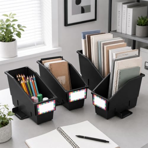 gisgfim 12 Pcs Non-Tip Book Bins with Stabilizer Wings (Black) - Image 5