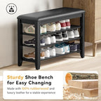 Taitiy Shoe Bench with 3 Tier Adjustable Shelves Rubberwood Entryway 31.5'' - Image 4