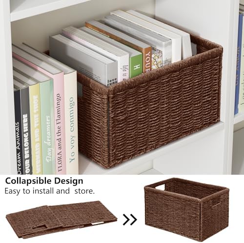 Vagusicc 2 Packs Large Wicker Storage Basket, Closet Storage Baskets Bins for Shelves, Decorative Collapsible Baskets for Organizing Clothes Toy Nursery Bathroom Organizers and Storage, Brown - Image 3