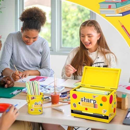 Mifoci 8 Pcs Pencil Dispenser for Classroom Stainless Steel, Yellow - Image 7