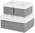 Vagusicc Wicker Basket, Set of 3 Hand-woven Storage Baskets for Organizing, Decorative Rectangle Wicker Storage Basket Bins with Handles, Small Toilet Paper Storage Baskets for Shelves & Decor, Grey by Vagusicc