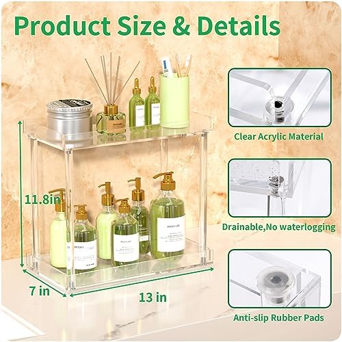 NPPLUS 2-Tier Clear Acrylic Bathroom Organizer Rectangle Counter Shelf - Image 3