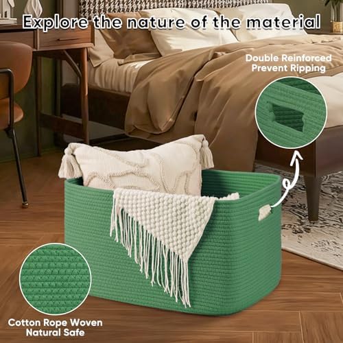OIAHOMY 75L Large Blanket Basket Woven Storage Basket with Handle Green - Image 5