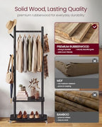 VASAGLE Freestanding Coat Rack with Wheels, 7 Wooden Hooks, 2 Shelves - Image 7