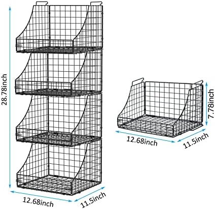 Lyuwanxian 4-Pack Stackable Wire Baskets for Closet Organizers and Storage, Open Storage Bins for Clothes, Toys, and Snacks - Rustic Metal Closet Organizer and Shelves in Black - Image 7