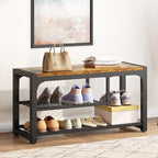 HOMEFORT Shoe Bench,3 Tiers Shoe Rack Bench,31.5" Shoe Storage Bench for Entryway, Retro Industrial Entry Bench with Mesh Shelves and Boot Storage,for Front Door Entrance, Rustic Brown - Image 5