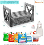 Wooden Laundry Detergent Holder – Rustic Farmhouse Laundry Shelf for Two Detergent Bottles, Laundry Room Storage and Décor, Countertop Organizer with Drip Tray & Cup Holders - Image 4