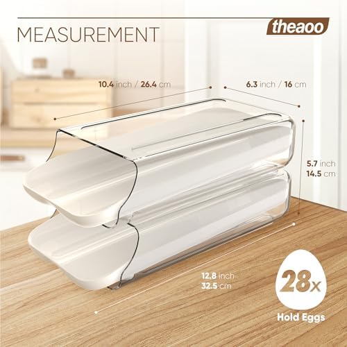 theaoo Egg Holder for Fridge, Automatic Rolling Egg Container, White, 2Pack - Image 3