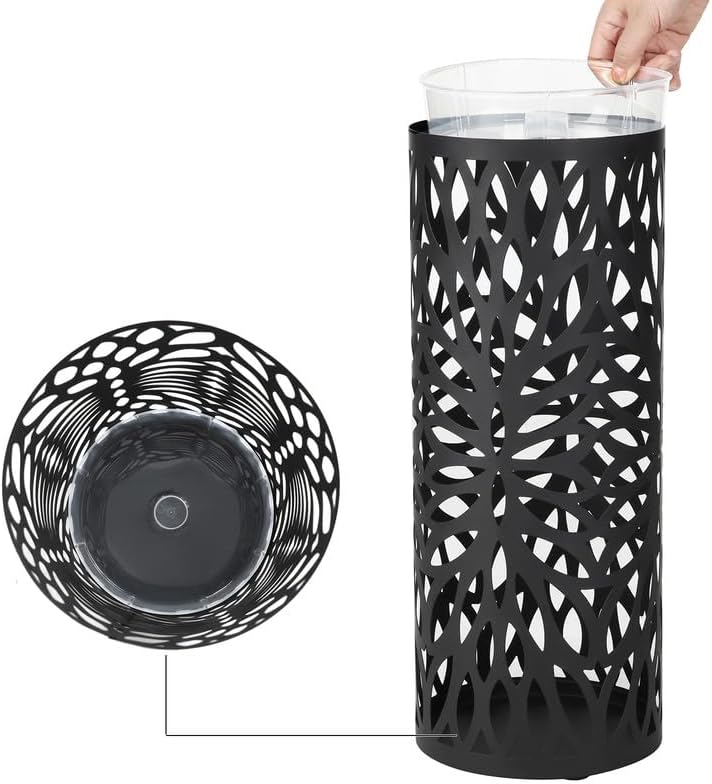 SONGMICS Umbrella Stand, Steel Round, Detachable Drip Tray, 4 Hooks - Image 7