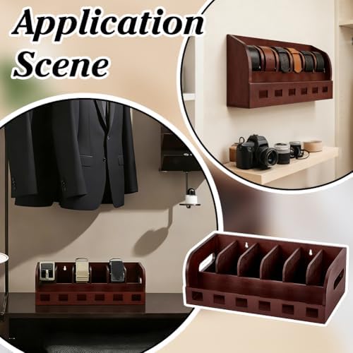 PH PandaHall Belt Organizer Box, Wooden 6 Grids Belt Rack Wall Mount Belt Display Case Tie Storage Box Neckite Rack for Closet Shelf Drawer Tie Belt Storage Organizer, 14"X7.5"X4.7" - Image 5