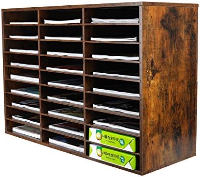 PAG-Mass Wood Literature Organizer Mail Sorter Student Mailbox for Classroom Desktop Bill Paper Holder for Office Home School, 27 Compartments, Antique Brown by PAG