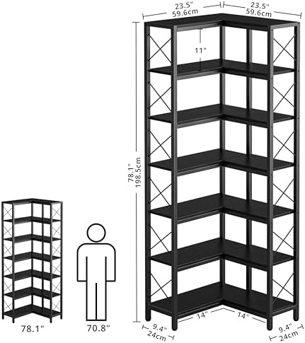 IRONCK Corner Bookshelf,7-Tier Industrial Corner Shelf, Black - Image 3