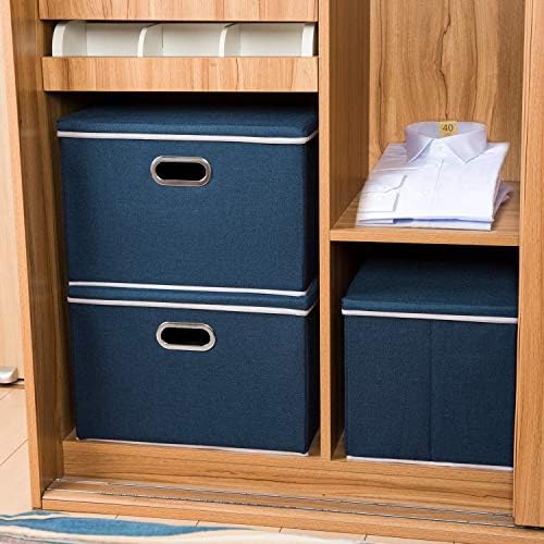 PRANDOM Large Collapsible Storage Bins with Lids [5-Pack] Fabric Foldable Storage Boxes Organizer Containers Baskets Cube with Cover for Home Bedroom Closet Office Royal Blue(17.7x11.8x11.8) - Image 3