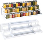 3-Tier Spice Rack Organizer for Kitchen Cabinet or Pantry, 16"-29" Expandable Spice Organization Shelf, Seasoning Organizer, Metal Display Shelf, Slip-Resistant Design for Jars and Bottles, White by GOENDR