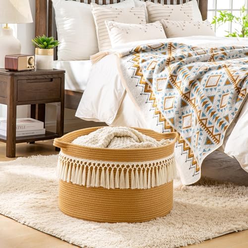 KAKAMAY Large Blanket Basket with Handles, Storage Basket for Living Room - Image 2