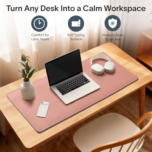 Nordik Felt and Leather Desk Mat - Dual Layer Desert Blush 35 x 17 in - Image 6