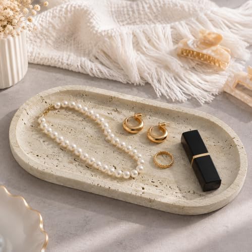 THMINS Travertine Tray, Marble Decorative Perfume Tray, 12 x 6 Inch - Image 2